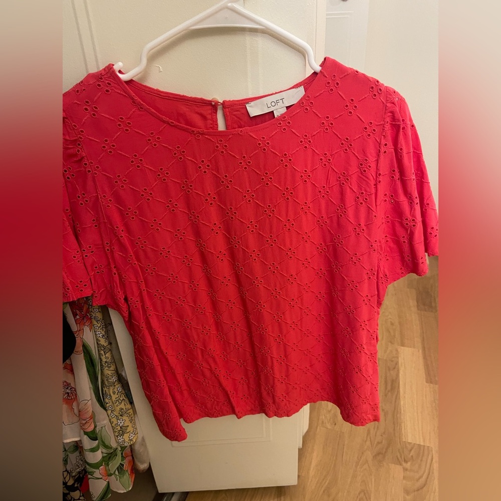 LOFT salmon pink eyelet blouse